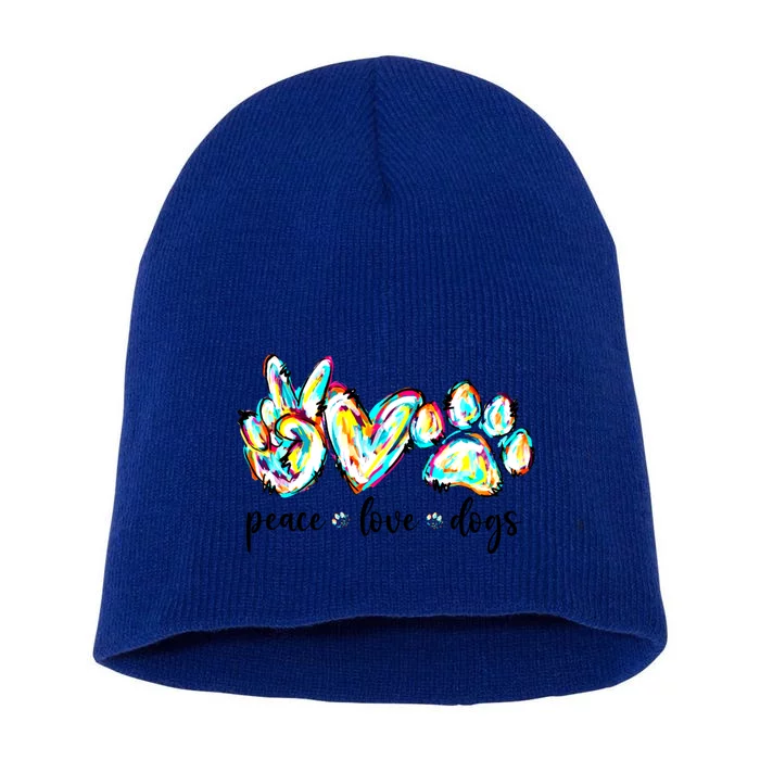 Peace Love Dogs Paw Print Happy Dog Day Dog Lover Gift Short Acrylic Beanie