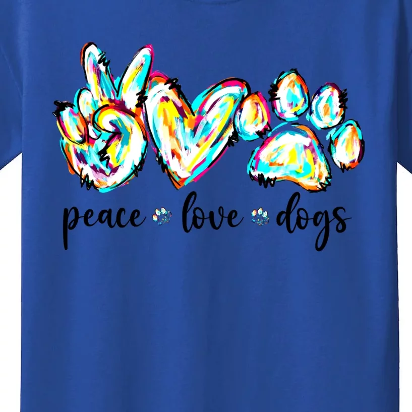 Peace Love Dogs Paw Print Happy Dog Day Dog Lover Gift Kids T-Shirt