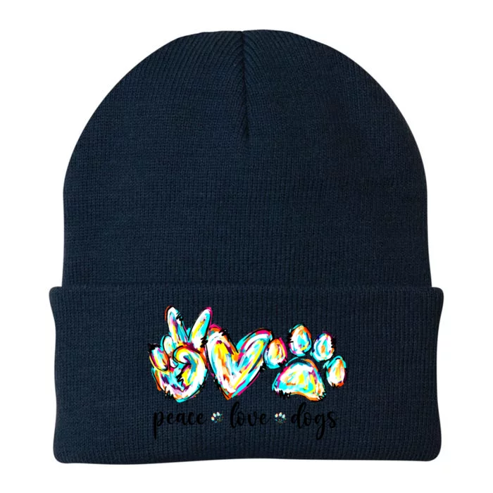 Peace Love Dogs Paw Print Happy Dog Day Dog Lover Gift Knit Cap Winter Beanie