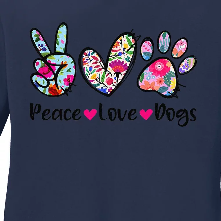 Peace Love Dogs Floral Dog Paw Dog Mom Cute Mothers Day Ladies Long Sleeve Shirt