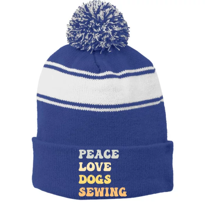 Peace Love Dogs Sewing Funny Retro Gift Stripe Pom Pom Beanie