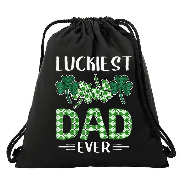 Plaid Luckiest Dad Ever Funny Saint Patricks Day Irish Drawstring Bag