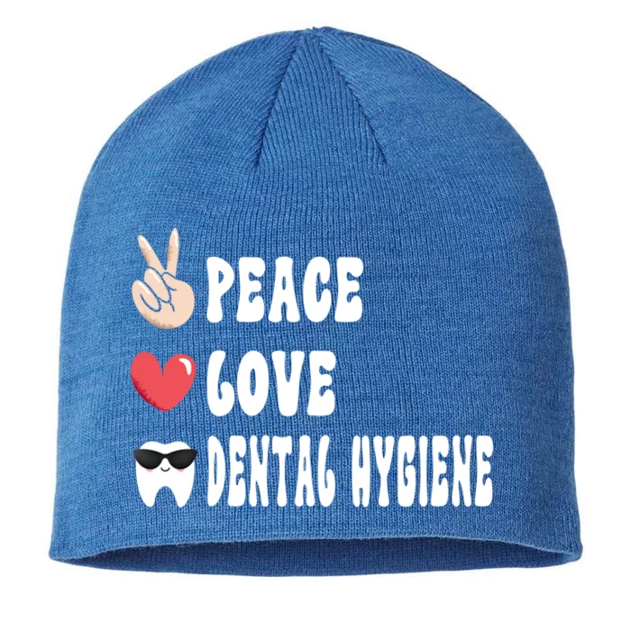 Peace Love Dental Hygiene Great Gift Assistant Hygienist Dentist Gift 8 1/2in Sustainable Knit Beanie