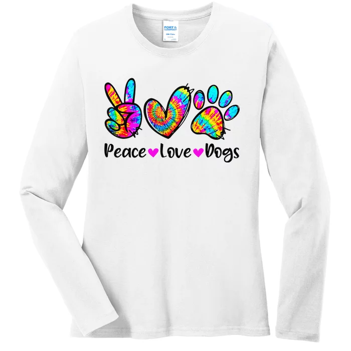 Peace Love Dogs Tie Dye Dog Paw Dog Mom Cute Mother's Day Ladies Long Sleeve Shirt