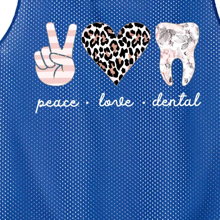 Peace Love Dental Leopard Heart Teeth Dentist Dental Hygiene Funny Gift Mesh Reversible Basketball Jersey Tank