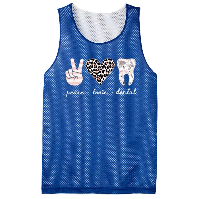 Peace Love Dental Leopard Heart Teeth Dentist Dental Hygiene Funny Gift Mesh Reversible Basketball Jersey Tank