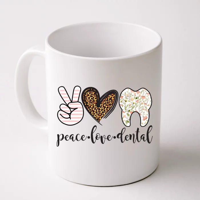 Peace Love Dental Leopard Print Dental Assistant Funny Great Gift Front & Back Coffee Mug