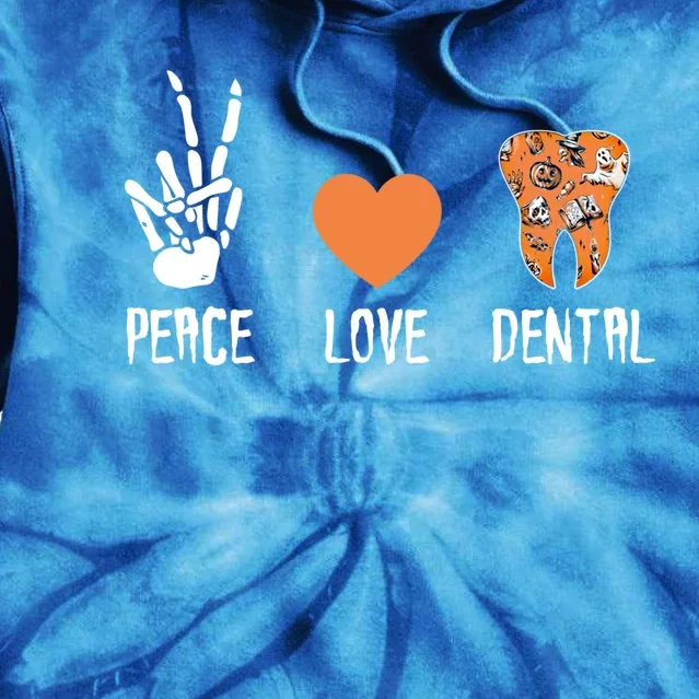 Peace Love Dental Spooky Dental Assistant Halloween Dentist Gift Tie Dye Hoodie