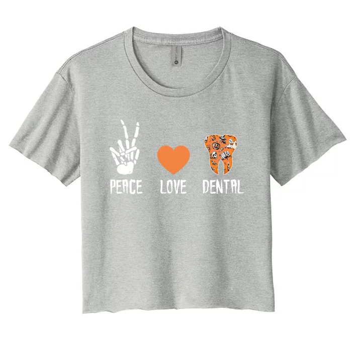 Peace Love Dental Spooky Dental Assistant Halloween Dentist Gift Women's Crop Top Tee