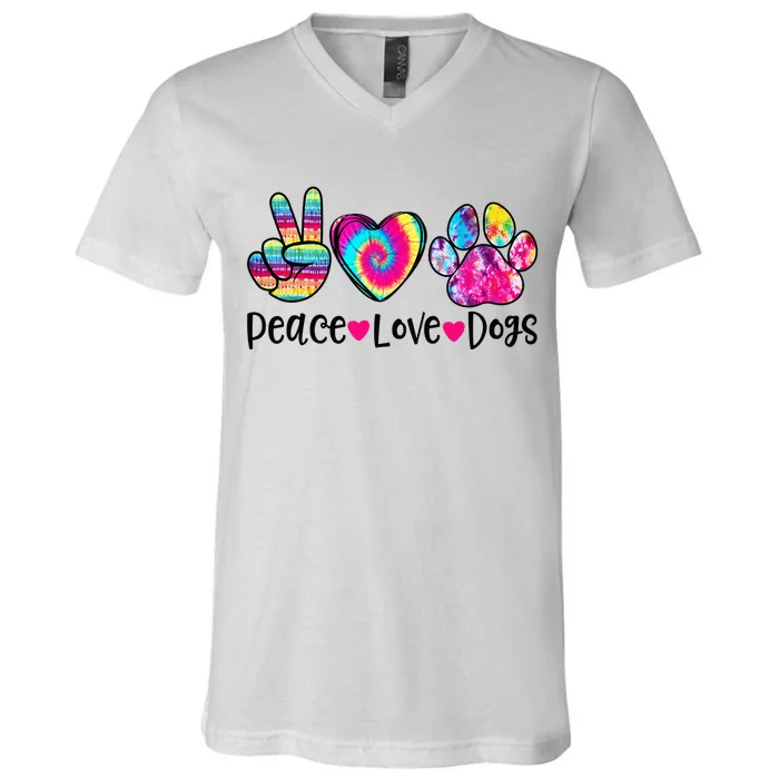 Peace Love Dogs Tie Dye Dog Paw Dog Mom Mother's Day V-Neck T-Shirt