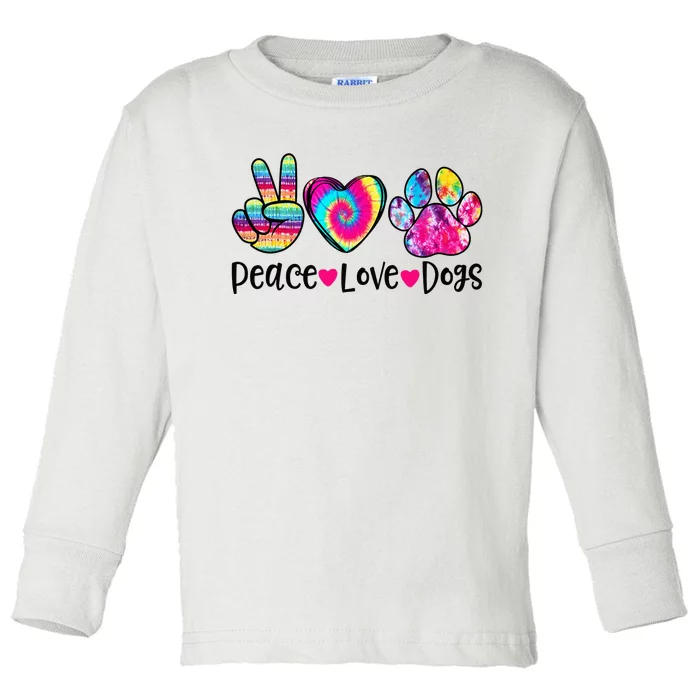 Peace Love Dogs Tie Dye Dog Paw Dog Mom Mother's Day Toddler Long Sleeve Shirt