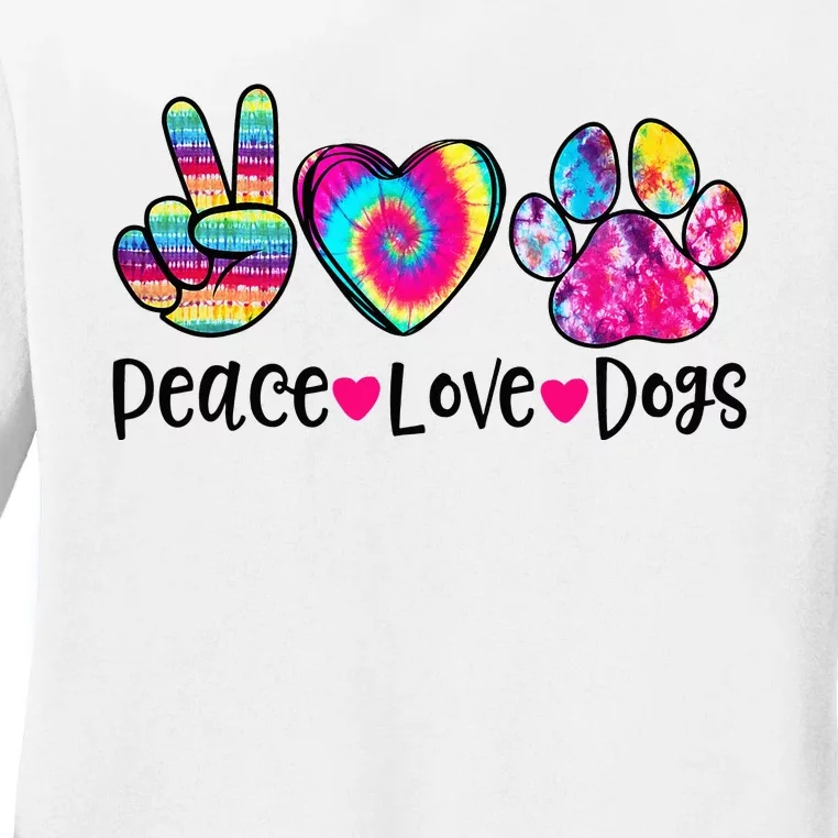 Peace Love Dogs Tie Dye Dog Paw Dog Mom Mother's Day Ladies Long Sleeve Shirt