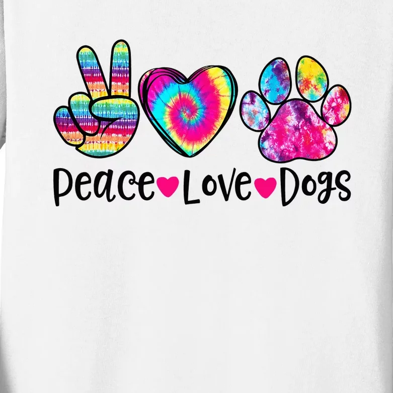 Peace Love Dogs Tie Dye Dog Paw Dog Mom Mother's Day Kids Long Sleeve Shirt