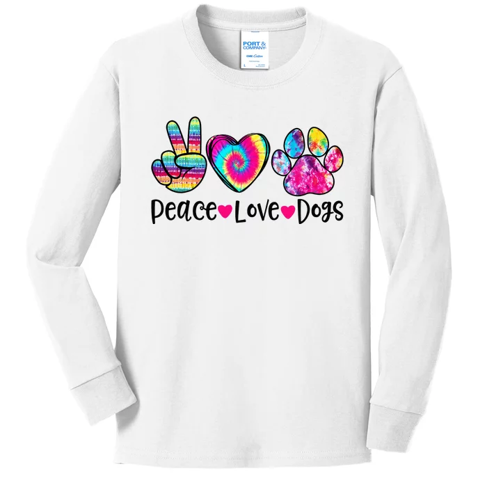 Peace Love Dogs Tie Dye Dog Paw Dog Mom Mother's Day Kids Long Sleeve Shirt