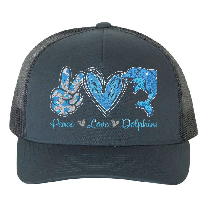 Peace Love Dolphins Funny Dolphin Lover Gifts Yupoong Adult 5-Panel Trucker Hat