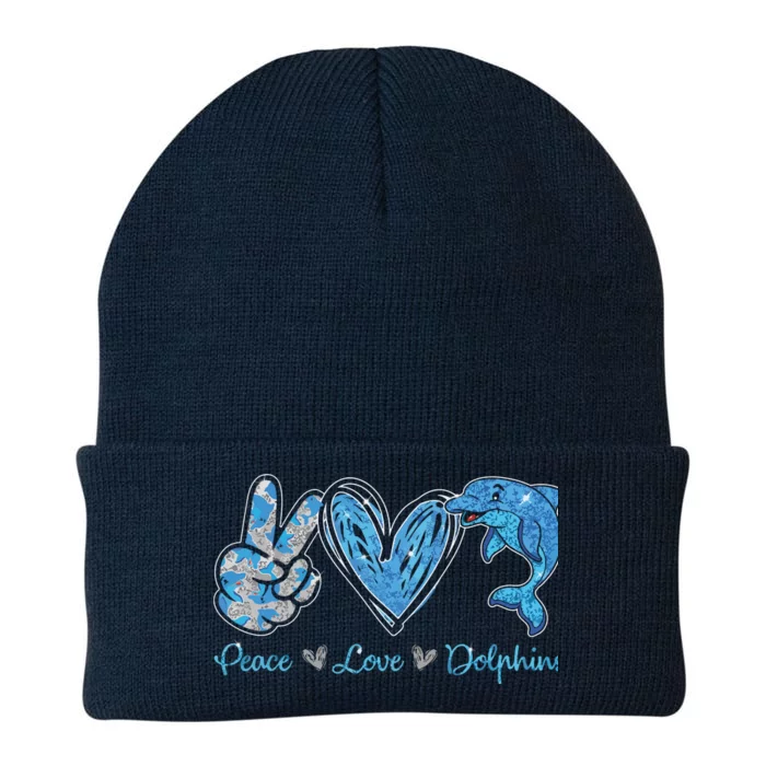 Peace Love Dolphins Funny Dolphin Lover Gifts Knit Cap Winter Beanie