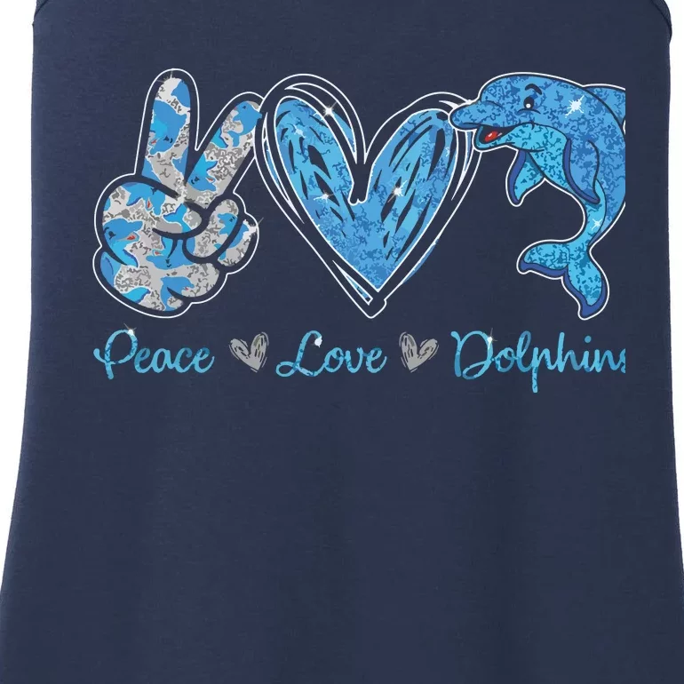 Peace Love Dolphins Funny Dolphin Lover Gifts Ladies Essential Tank