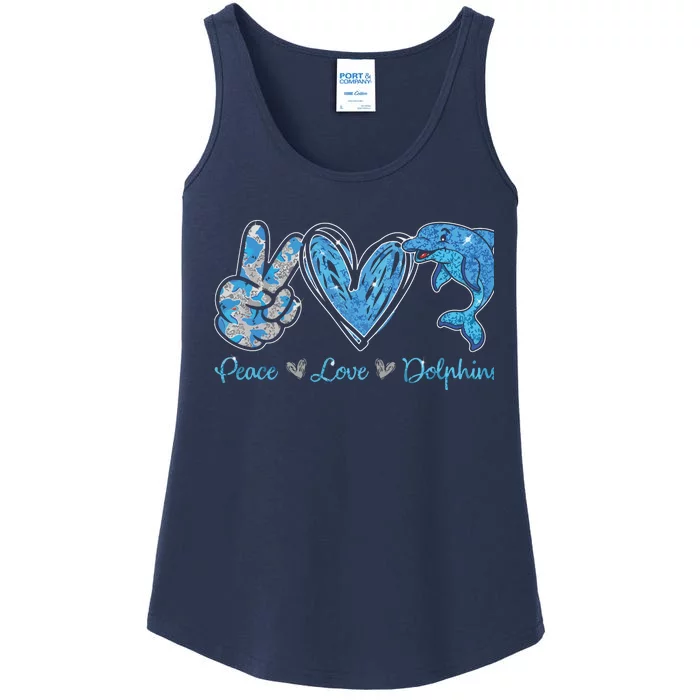 Peace Love Dolphins Funny Dolphin Lover Gifts Ladies Essential Tank