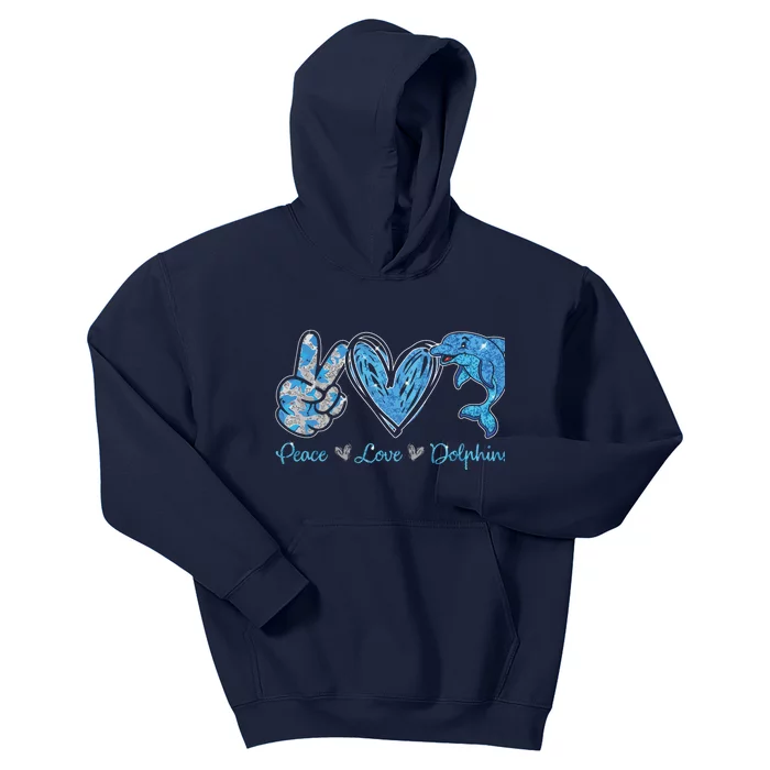 Peace Love Dolphins Funny Dolphin Lover Gifts Kids Hoodie