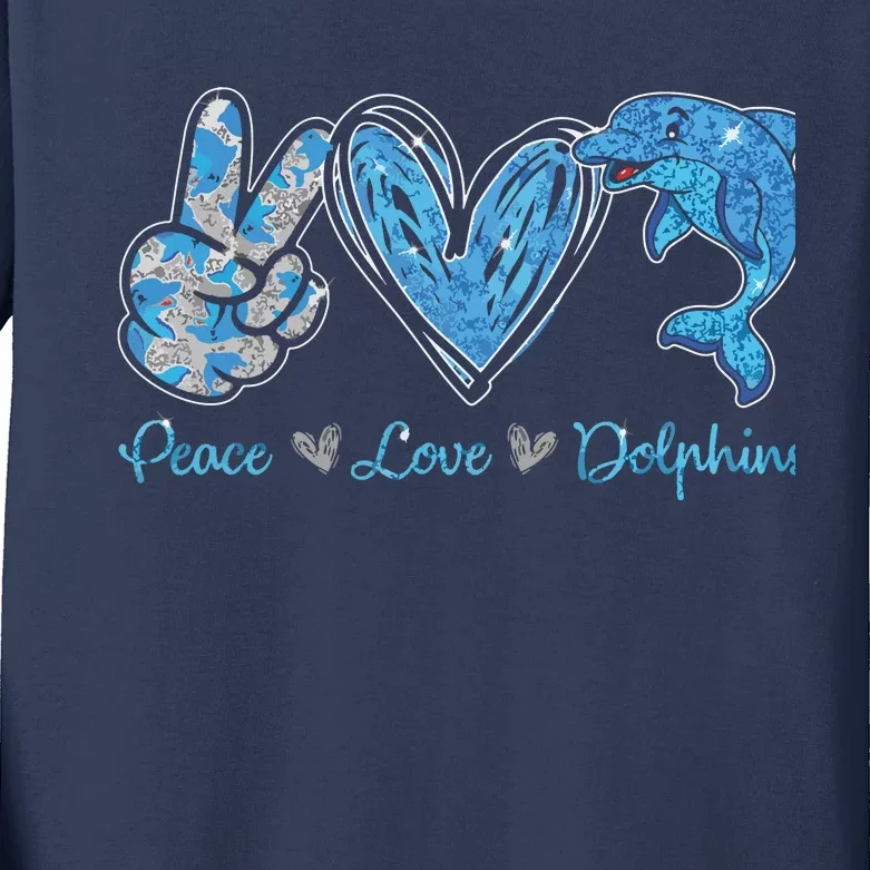 Peace Love Dolphins Funny Dolphin Lover Gifts Kids Long Sleeve Shirt