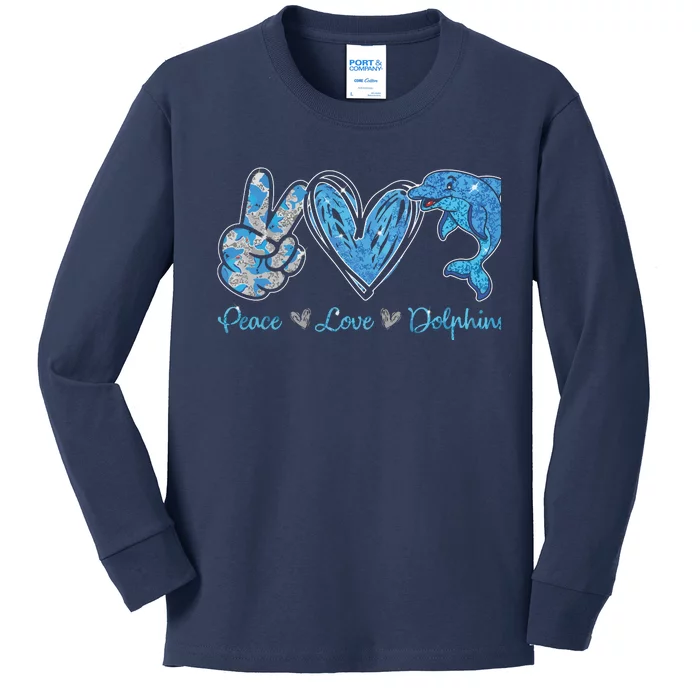 Peace Love Dolphins Funny Dolphin Lover Gifts Kids Long Sleeve Shirt