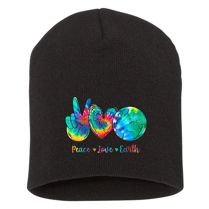 Peace Love Earth Day Tie Dye Hippie Short Acrylic Beanie