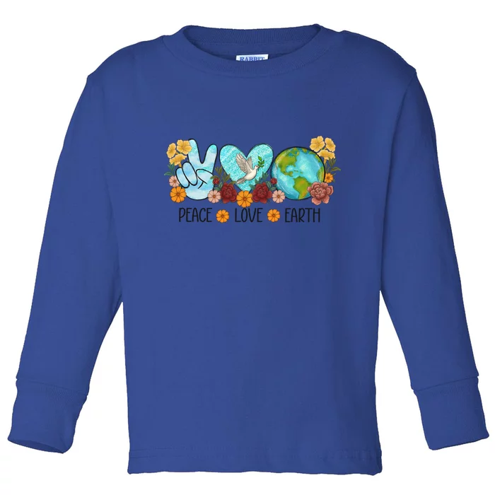 Peace Love Earth Eco Design Save World Earth Day Meaningful Gift Toddler Long Sleeve Shirt