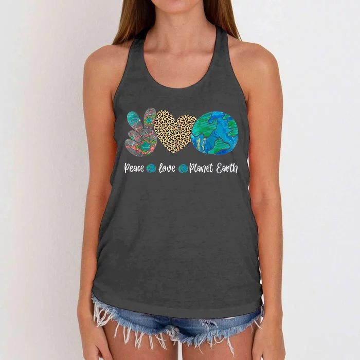 Peace Love Earth Day Everyday Love Earth Environmentalist Women's Knotted Racerback Tank