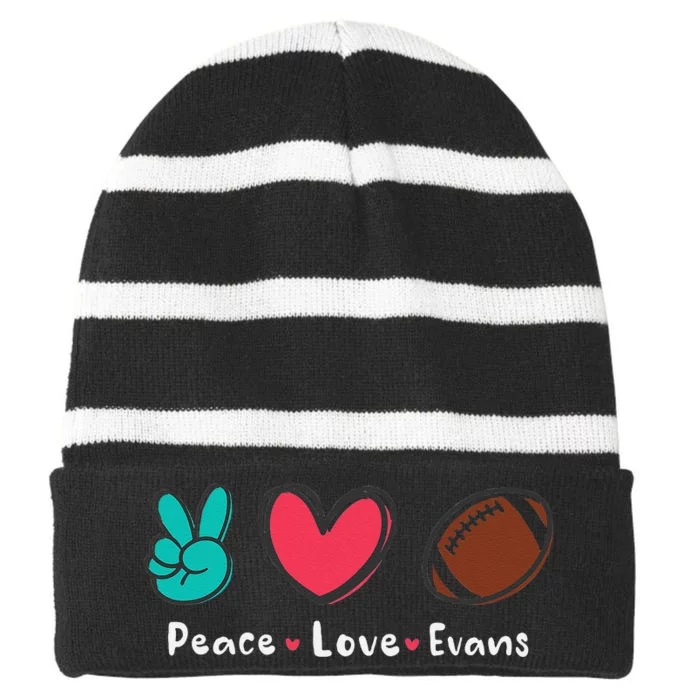 Peace Love Evans Football Striped Beanie with Solid Band