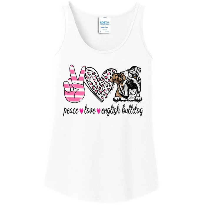 Peace Love English Bulldog Dog Lover Gift Ladies Essential Tank