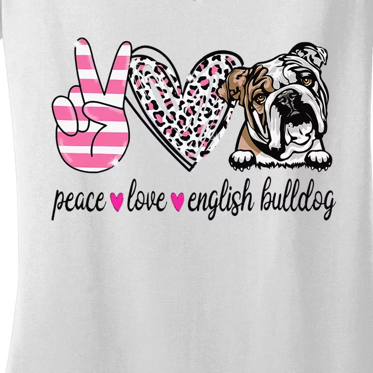 Peace Love English Bulldog Dog Lover Gift Women's V-Neck T-Shirt