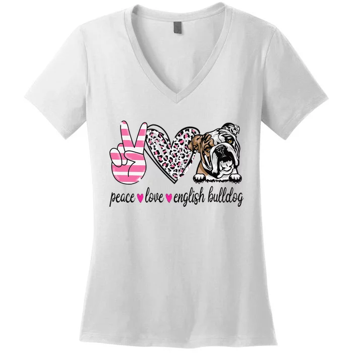 Peace Love English Bulldog Dog Lover Gift Women's V-Neck T-Shirt