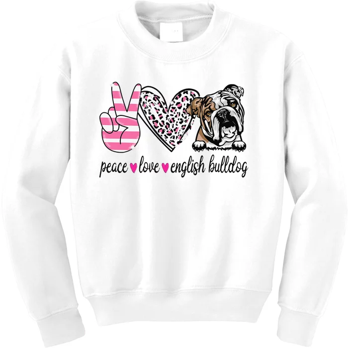 Peace Love English Bulldog Dog Lover Gift Kids Sweatshirt