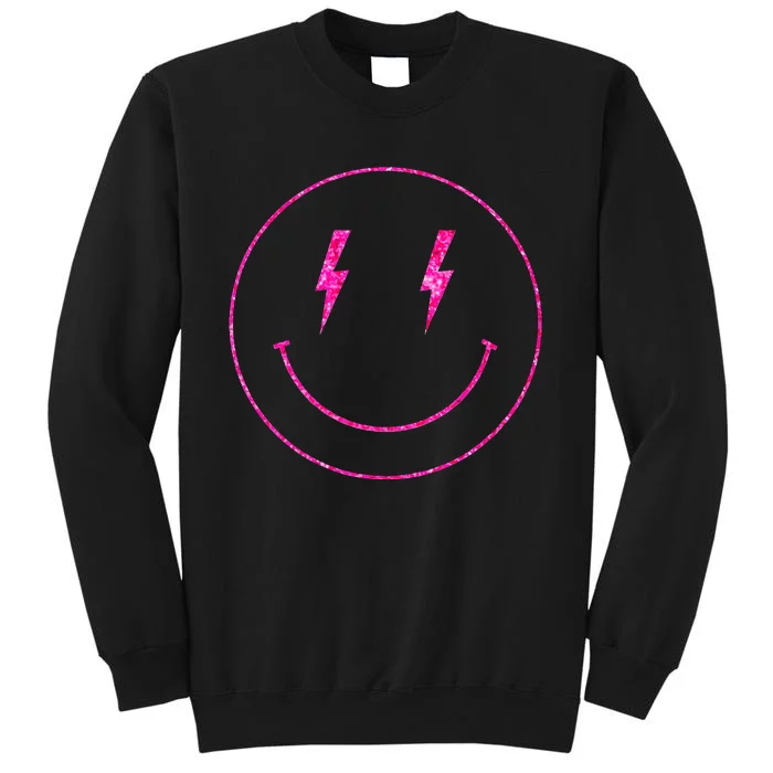 Pink Lightening Eyes Smile Face Blue Color Tall Sweatshirt