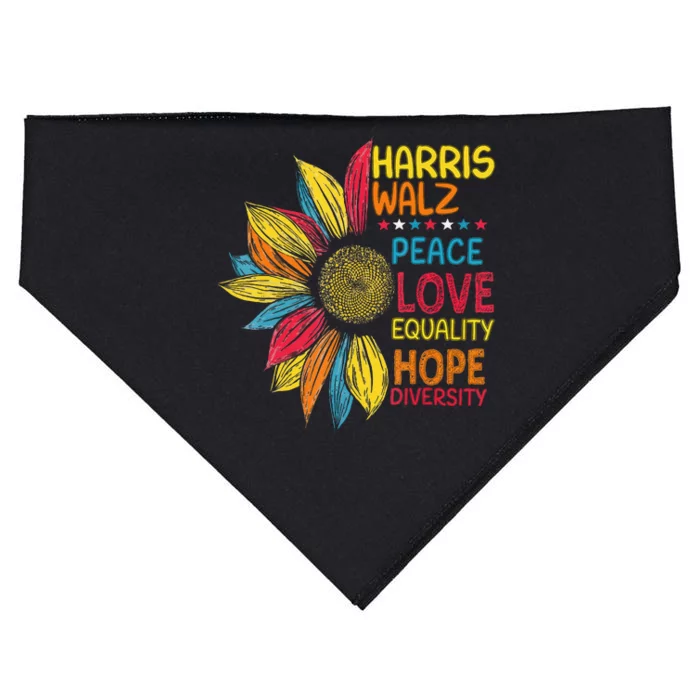 Peace Love Equality Hope Diversity Harris Walz 2024 USA-Made Doggie Bandana