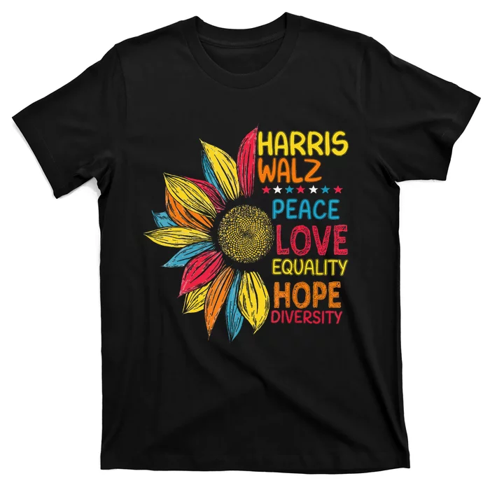 Peace Love Equality Hope Diversity Harris Walz 2024 T-Shirt