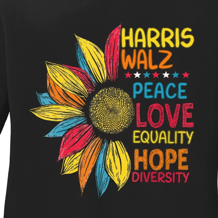 Peace Love Equality Hope Diversity Harris Walz 2024 Ladies Long Sleeve Shirt