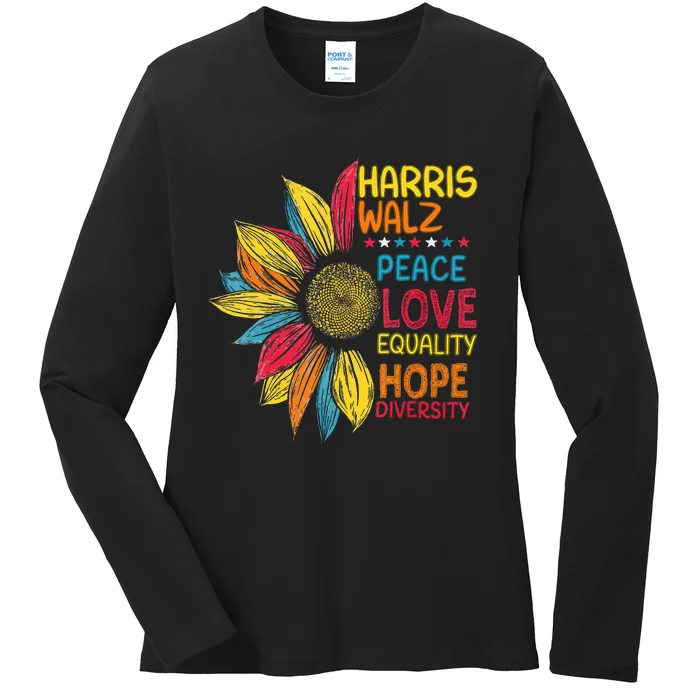 Peace Love Equality Hope Diversity Harris Walz 2024 Ladies Long Sleeve Shirt