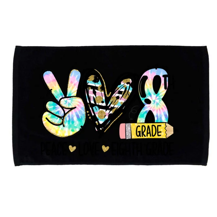 Peace Love Eighth Grade Funny Tie Dye Student Teacher Gift Microfiber Hand Towel