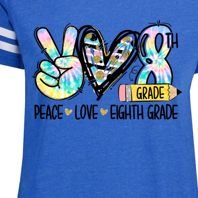 Peace Love Eighth Grade Funny Tie Dye Student Teacher Gift Enza Ladies Jersey Football T-Shirt