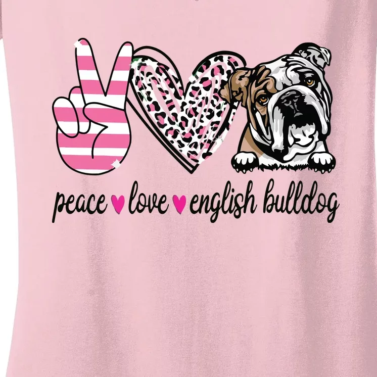 Peace Love English Bulldog Dog Lover Gift Women's V-Neck T-Shirt