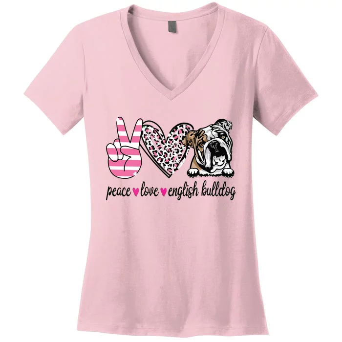 Peace Love English Bulldog Dog Lover Gift Women's V-Neck T-Shirt