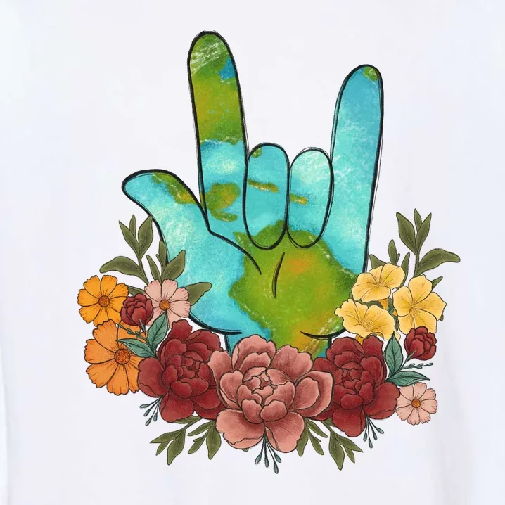 Peace Love Earth Floral Hand Sign Garment-Dyed Sweatshirt