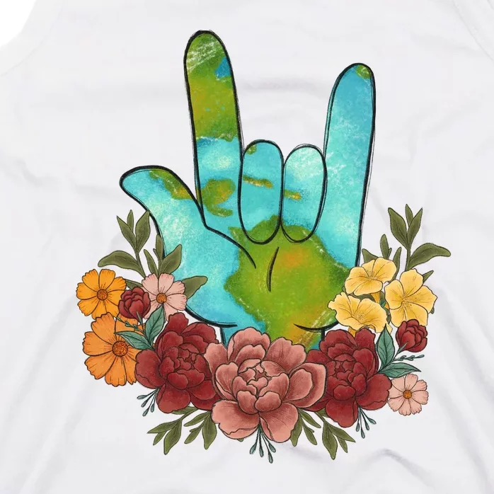 Peace Love Earth Floral Hand Sign Tank Top