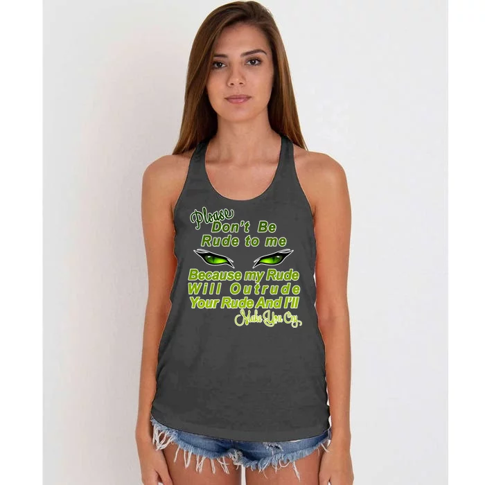 Please Don't Be Rude to Me Cat Eye Women's Knotted Racerback Tank