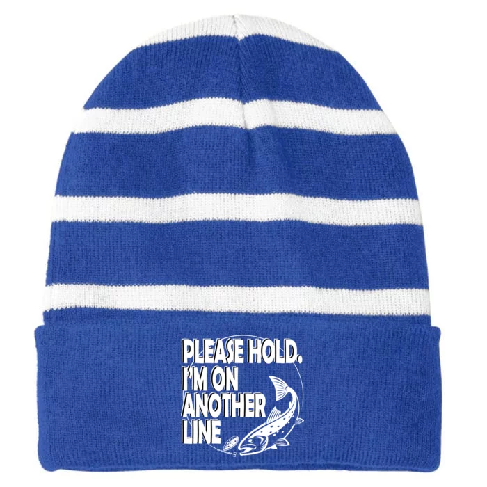 Please Hold I'm On The Other Line Striped Beanie with Solid Band