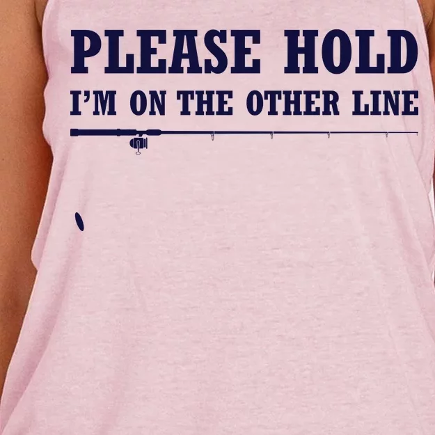 Please Hold I'm On The Other Line Funny Women's Knotted Racerback Tank