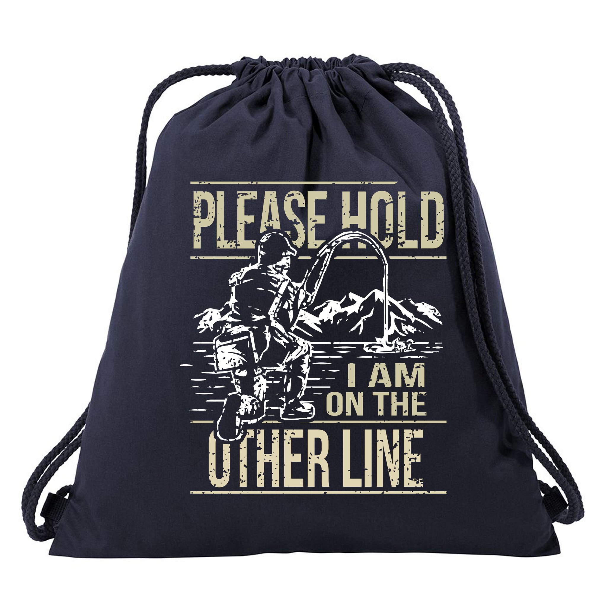 Please Hold I'm On The Other Line Vintage Funny Fishing Drawstring Bag