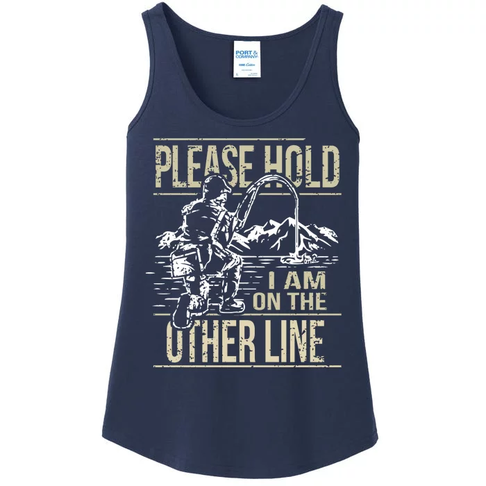 Please Hold I'm On The Other Line Vintage Funny Fishing Ladies Essential Tank