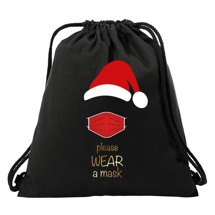 Please Wear A Mask Santa Reminder Drawstring Bag